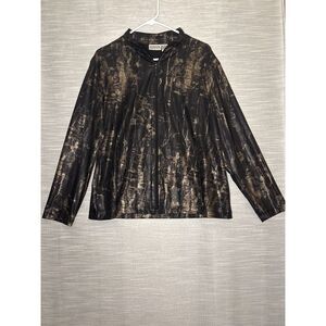 Chico’s Travelers Full Zip Black and Gold Metallic Snake Skin Jacket Size 2